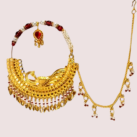 Handmade Brass Alloy Bridal Nath with Elegant Chain